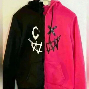 ROMWE Men’s Grunge/Punk Black & Pink Zip-up Hoodie